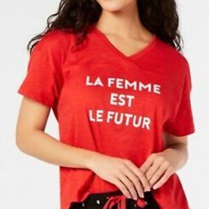 Jenni Womens Pajama Top L Red White Graphic NWT